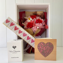 Load image into Gallery viewer, Dried Bouquet Boxed - Valentine Bouquet, Chocolates, Soy Candle
