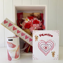 Load image into Gallery viewer, Dried Bouquet Boxed - Valentine Bouquet, Chocolates, Bath Bomb
