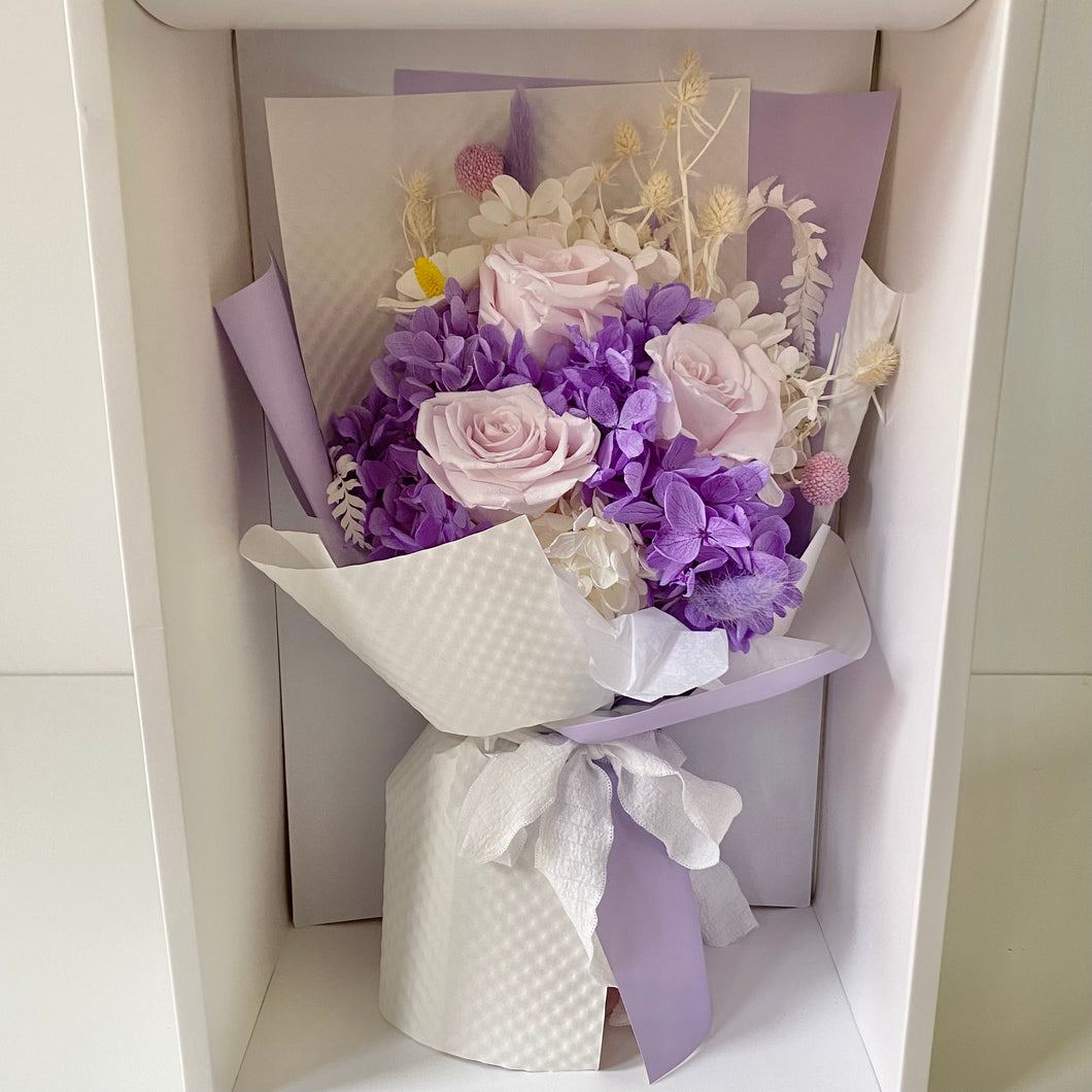 Dried Bouquet Boxed - Purple Pink Roses